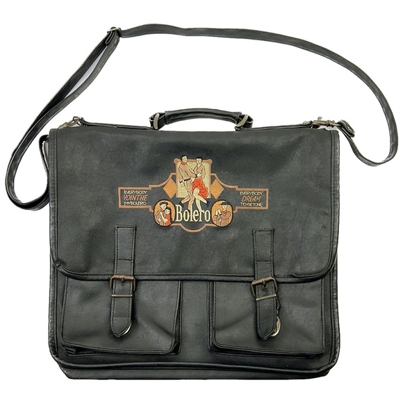 Vintage Handbags - Vintage Leather Messenger / Laptop Bag Detachable Strap Brass‎ Hardware Black
